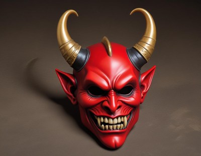 Red devil mask with horns for halloween decorations