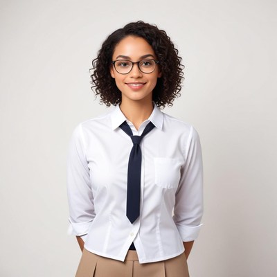 Confident woman poses in professional attire for portrait