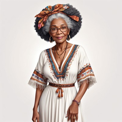 Elegant elder woman in traditional dress with headscarf