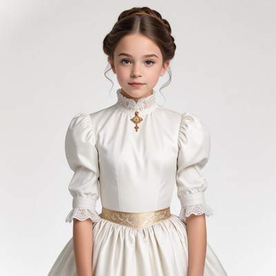 Young girl in elegant white dress with intricate details