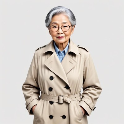 Senior woman in a stylish trench coat posing confidently