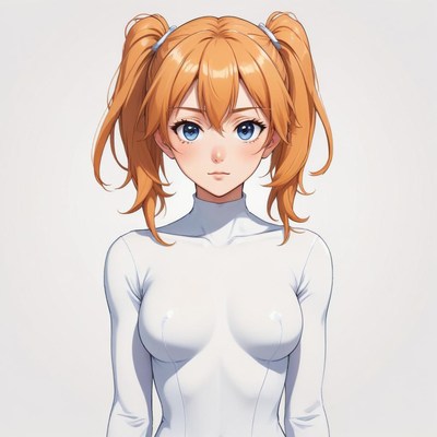 Young woman in a white outfit with twin ponytails