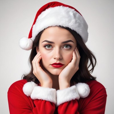 Young woman wearing a christmas hat and festive outfit