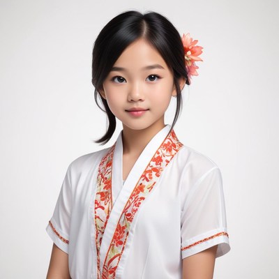 Girl in traditional dress with flower in her hair
