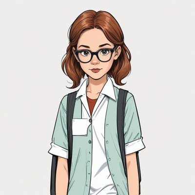 Young girl with glasses and backpack ready for school