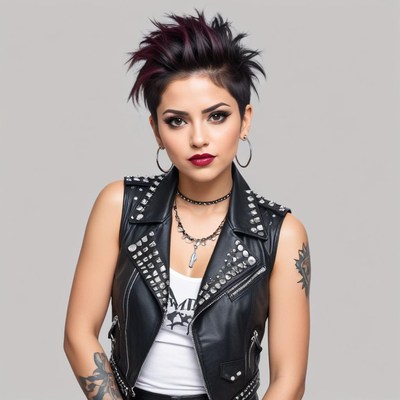 Bold woman in leather jacket with edgy hairstyle