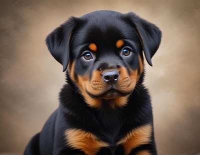 Cute rottweiler puppy with expressive eyes and playful look