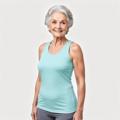 Active senior woman smiling in workout attire