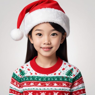 Holiday spirit shines in festive outfit and santa hat