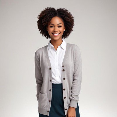 Smiling woman in casual outfit poses with confidence