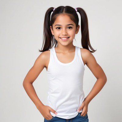 Smiling girl in casual outfit poses for camera