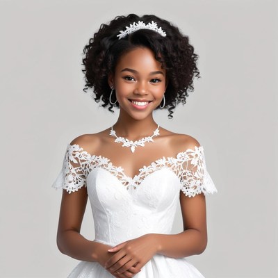 Elegant bride in white dress with lace details