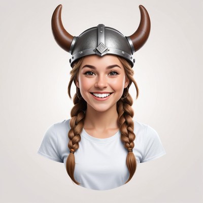 Smiling girl wearing a horned helmet looking cheerful