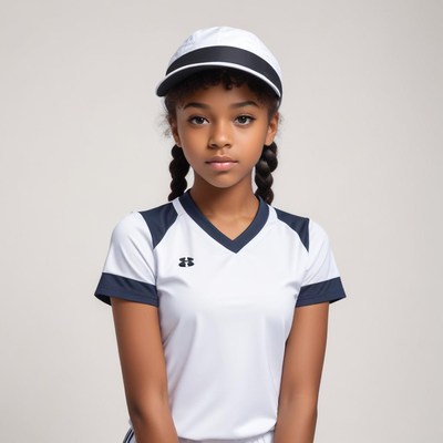 Young athlete poses confidently in sports uniform and cap
