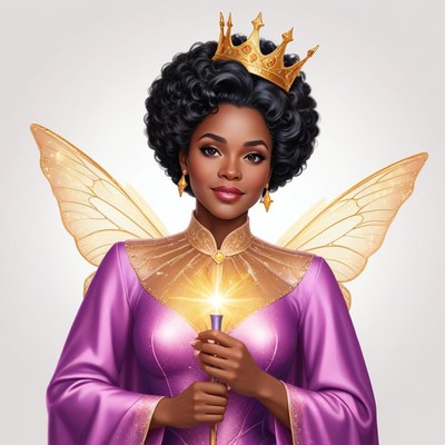 Enchanted fairy queen with golden crown and magical light