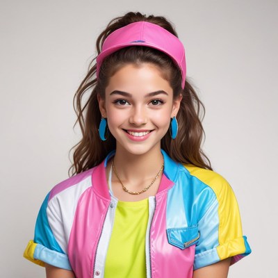 Vibrant young girl in colorful outfit with cheerful smile