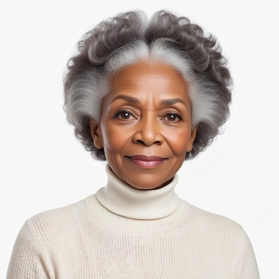 Portrait of a woman with gray hair wearing a sweater