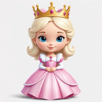 Cute princess doll wearing a crown and pink dress