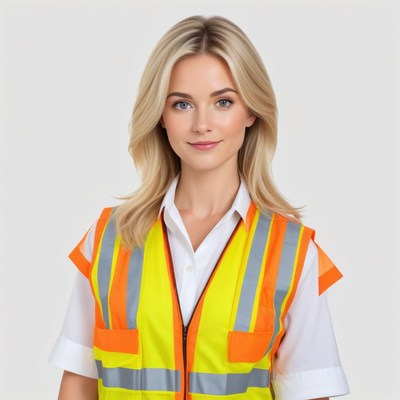 Woman wearing safety vest for work at construction site