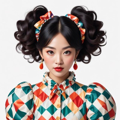 Creative hairstyle with colorful outfit in a fashion shoot