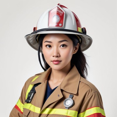 Firefighter in uniform with helmet ready for action
