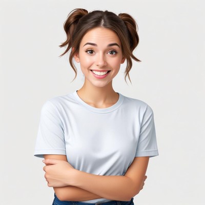 Smiling young woman with playful hairstyle in casual setting