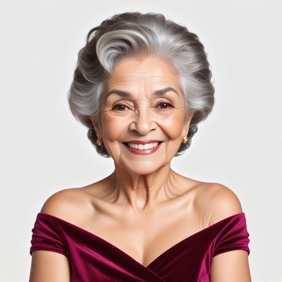 Elegant elderly woman smiling in a classic pose