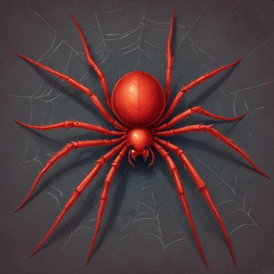 Detailed red spider resting in its web