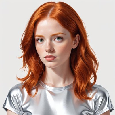Beautiful girl with flowing red hair in silver attire