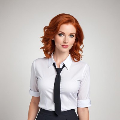 Confident woman in a white shirt and black tie