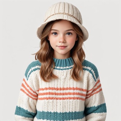 Young girl in sweater and hat enjoying a cozy look