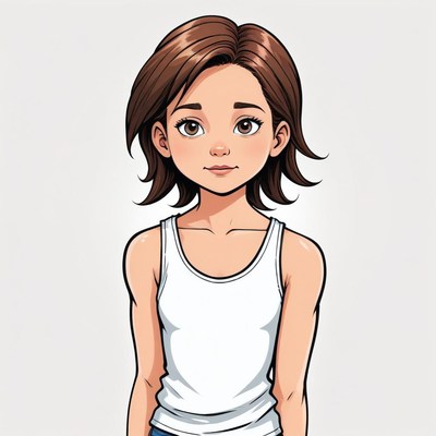 Girl with short brown hair in a simple tank top