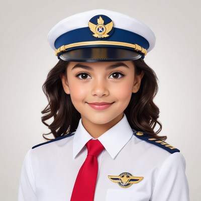 Young girl dressed as a pilot with uniform and hat