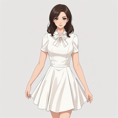 Young woman in a stylish white dress with a bow detail