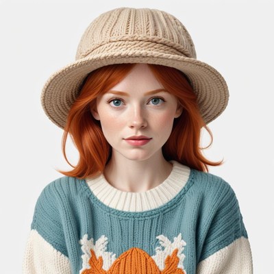 Young woman in cozy sweater and knitted hat