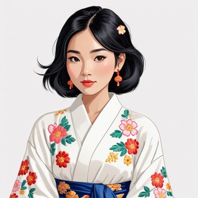 Young woman in colorful traditional outfit smiling