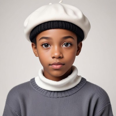 Young girl wearing a stylish beret and turtleneck sweater