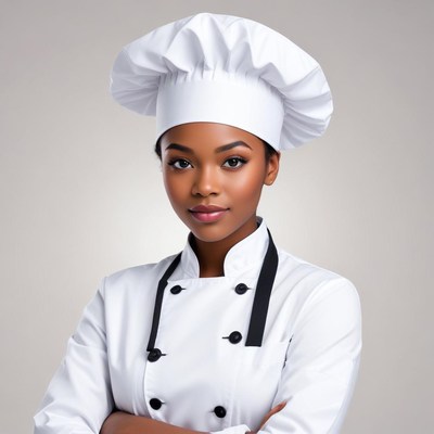 Chef in white uniform displaying confidence and skill