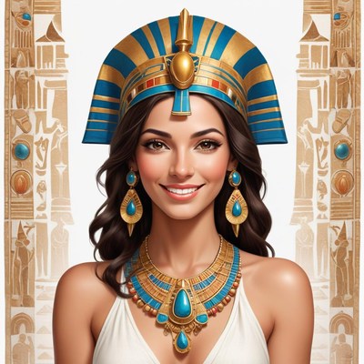 Elegant woman in ancient egyptian attire with blue accents