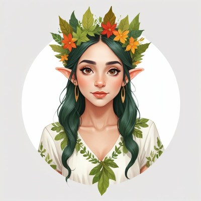 Enchanting elf with floral crown and green hair