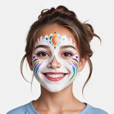 Girl with colorful face paint smiling joyfully