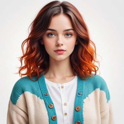 Young woman with curly hair in cozy sweater