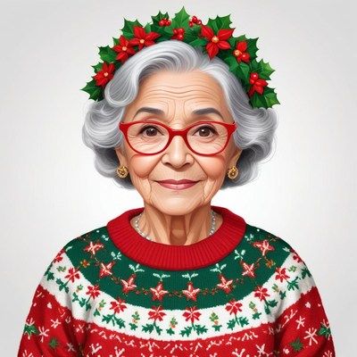 Holiday spirit shines in joyful elderly woman with glasses