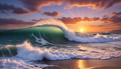 Waves crashing at sunset on a peaceful beach