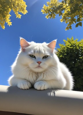 Fluffy white cat resting on a sunny day