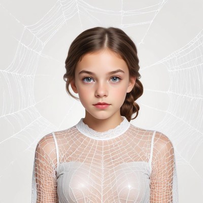 Girl in a web-inspired outfit with a serene expression