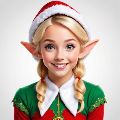 Cute elf girl in festive clothing with a big smile