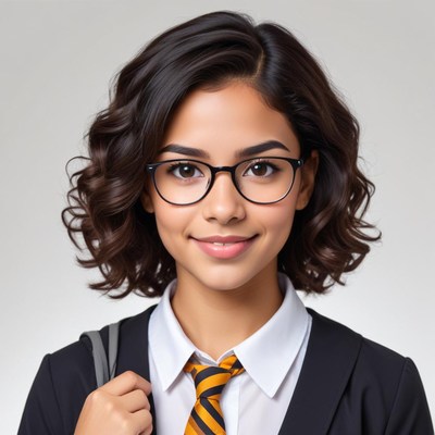 Student with glasses in school uniform smiling confidently