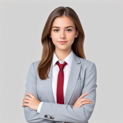 Professional woman in business attire with confidence