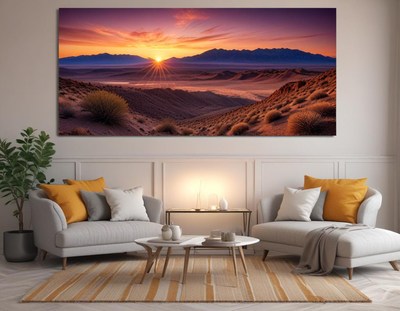 Stunning desert sunset with mountains in the background